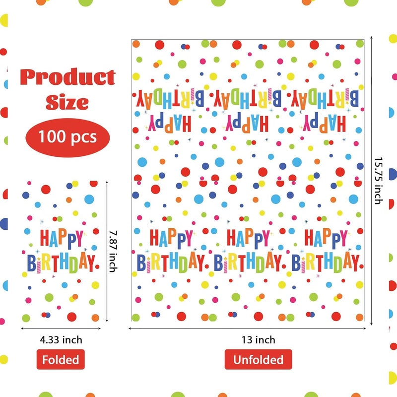 Grencian 100 Pcs Happy Birthday Paper Napkins 3 Ply Colorful Dots Birthday Hand Towels Disposable Absorbent Colorful Polka Dot Guest Napkins for Christmas Adults Kids Birthday Cocktail Picnic Party Supplies - Image 3